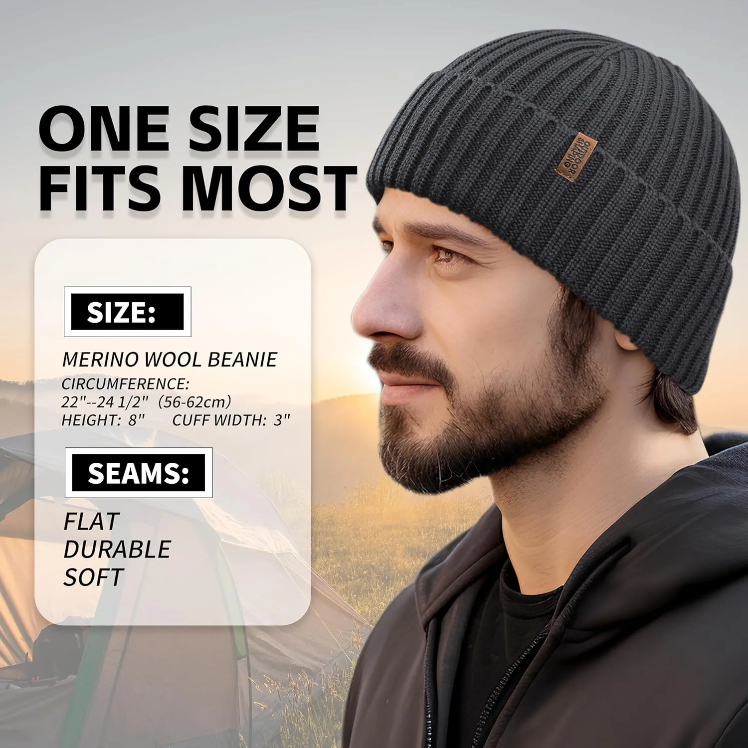 OUTDOOR SHAPING Merino Wool Beanie for Men & Women, Unisex Daily Cuffed Plain Knit Hat, Soft Warm Winter Hat
