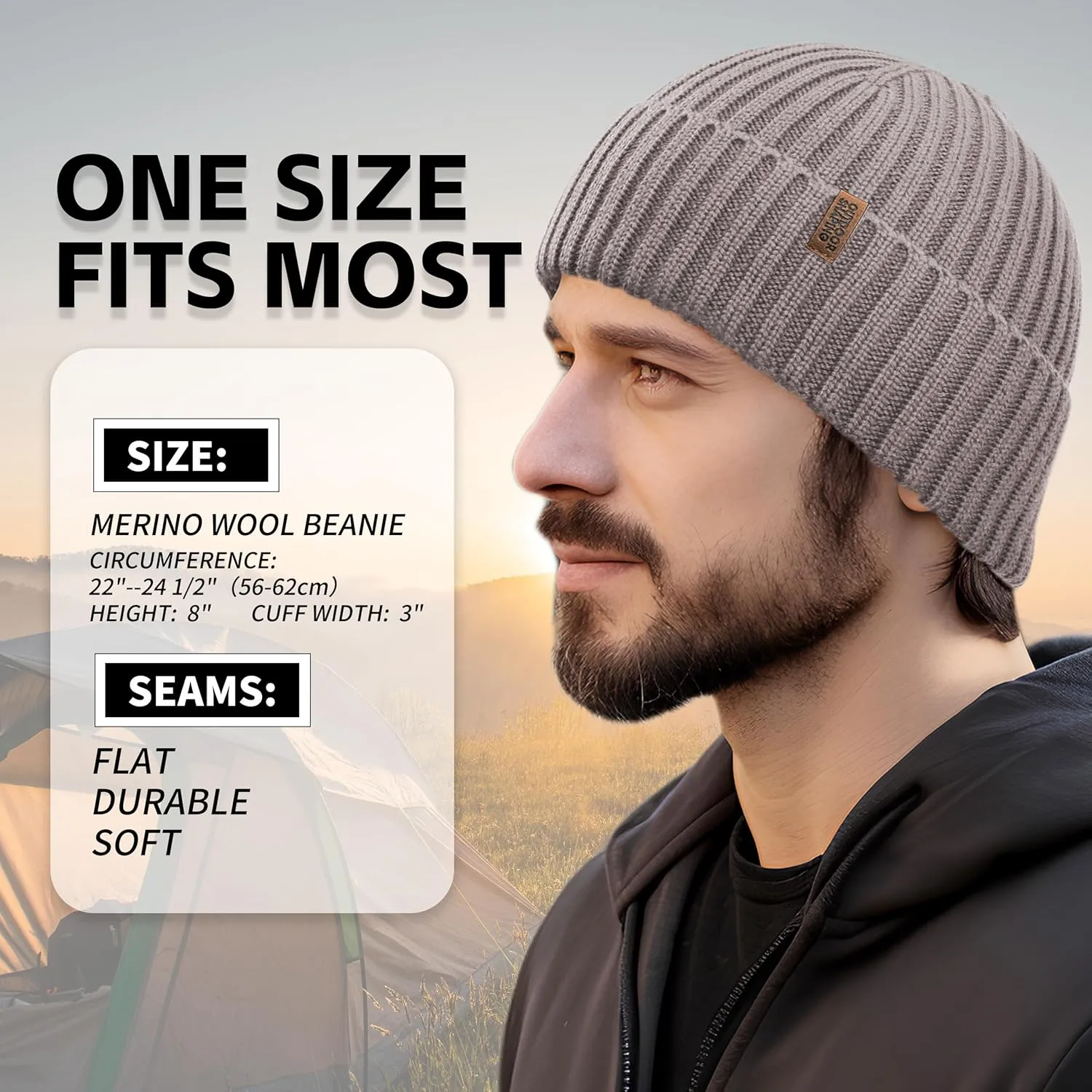 OUTDOOR SHAPING Merino Wool Beanie for Men & Women, Unisex Daily Cuffed Plain Knit Hat, Soft Warm Winter Hat