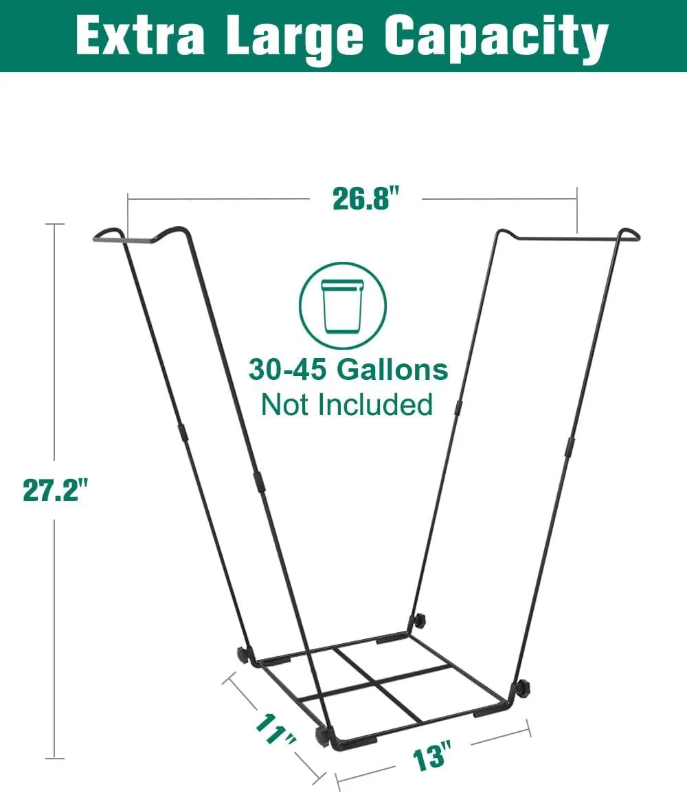Outdoor Trash Bag Holder Stand - Heavy Duty Metal Garden Garbage Bag Support Frame for 30-45 Gallon Capacity, Multi-Use Portable Yard Leaf Bag Stand for Leaves, Camping, Weeding, Lawn Party