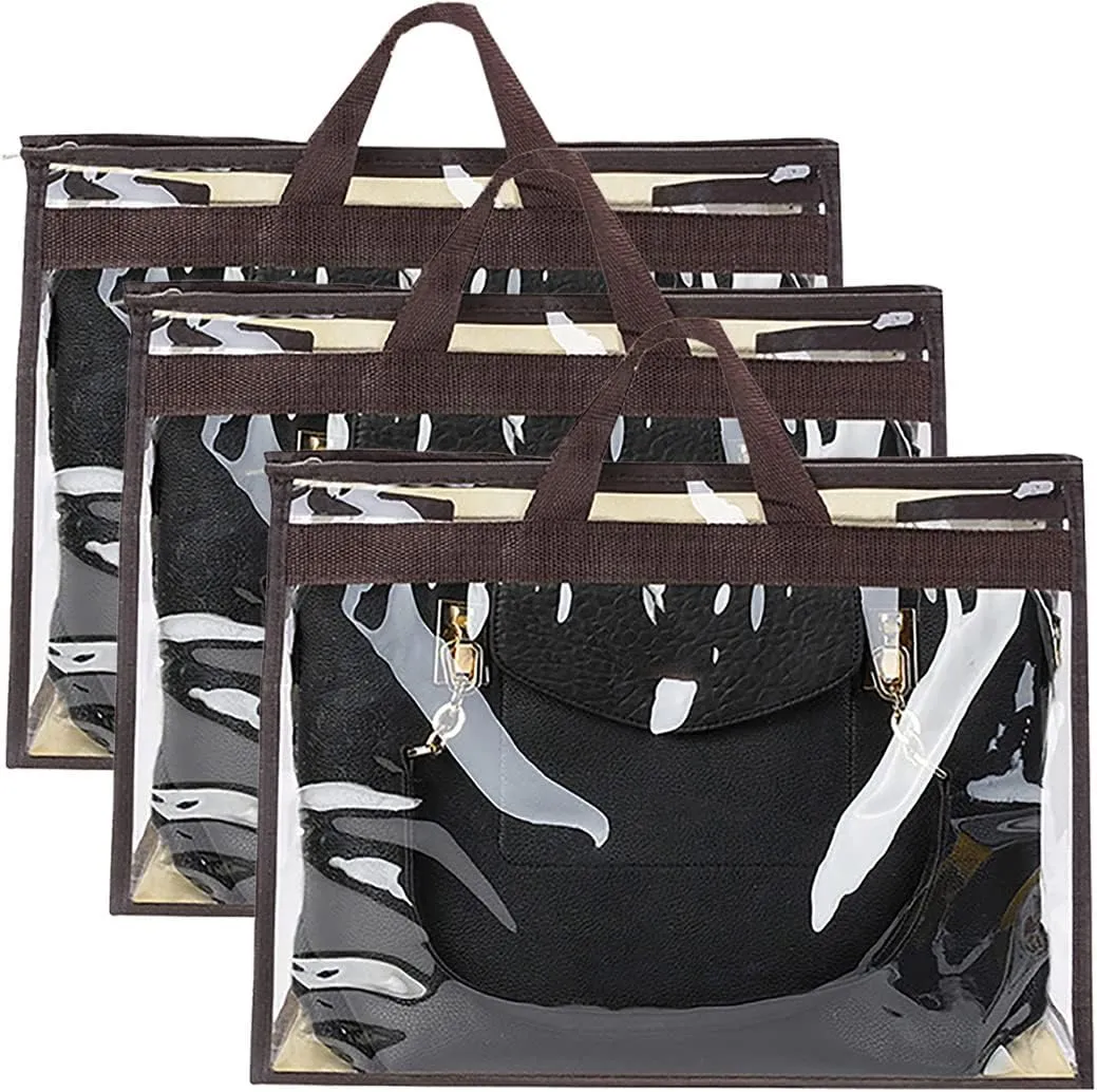 Outgeek 3PCS Purse Storage Bag Organization Purse Dust Bag Organizer Clear Plastic Lightweight Protective Waterproof Handbag Protector (3PCS Coffee - 3*XL)