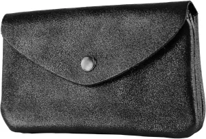 P11 - ital. Leder Damen Geldbörse Portemonnaie Medium (Black metallic)