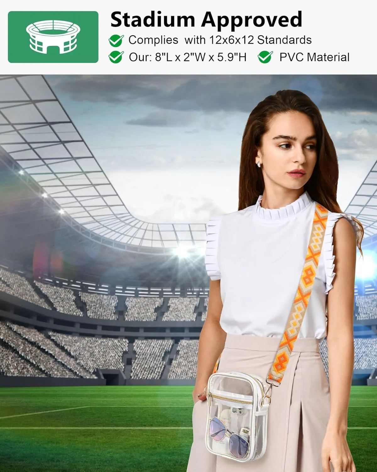 PACKISM Clear Bag for Stadium Events - Clear Purses for Women Stadium Crossbody Messenger Bag for Concerts Sporting Events