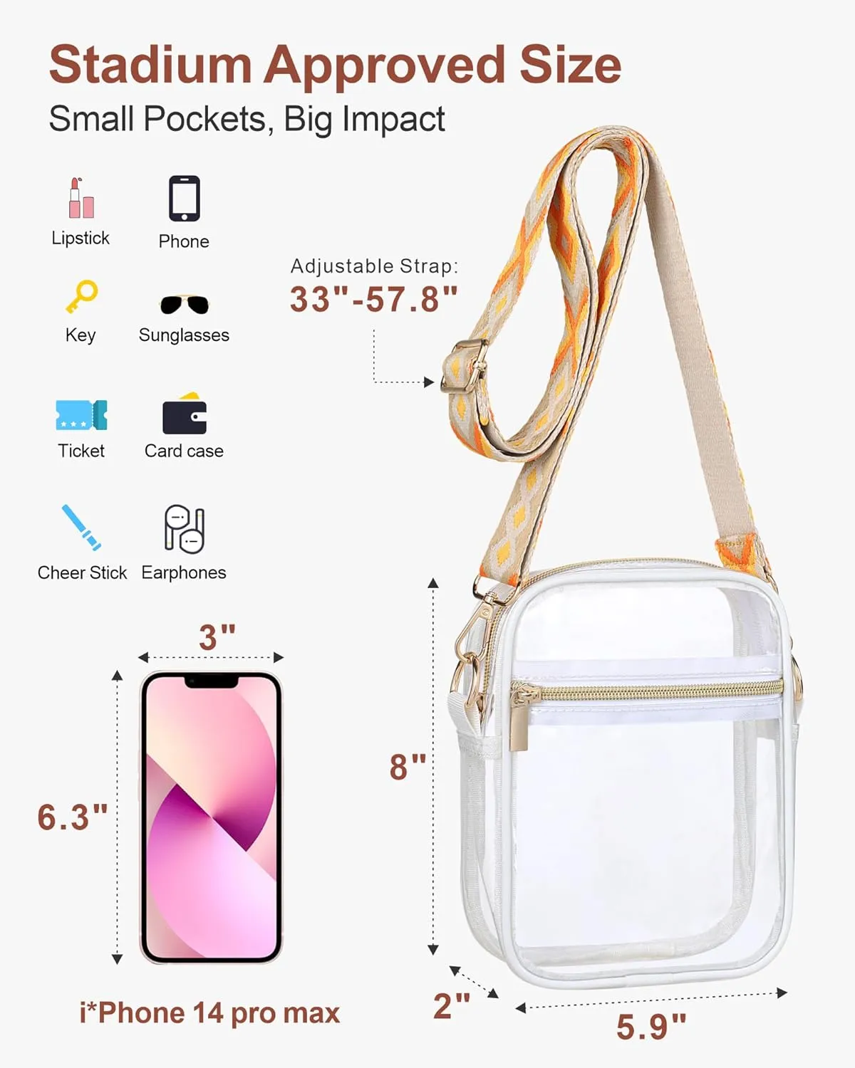 PACKISM Clear Bag for Stadium Events - Clear Purses for Women Stadium Crossbody Messenger Bag for Concerts Sporting Events