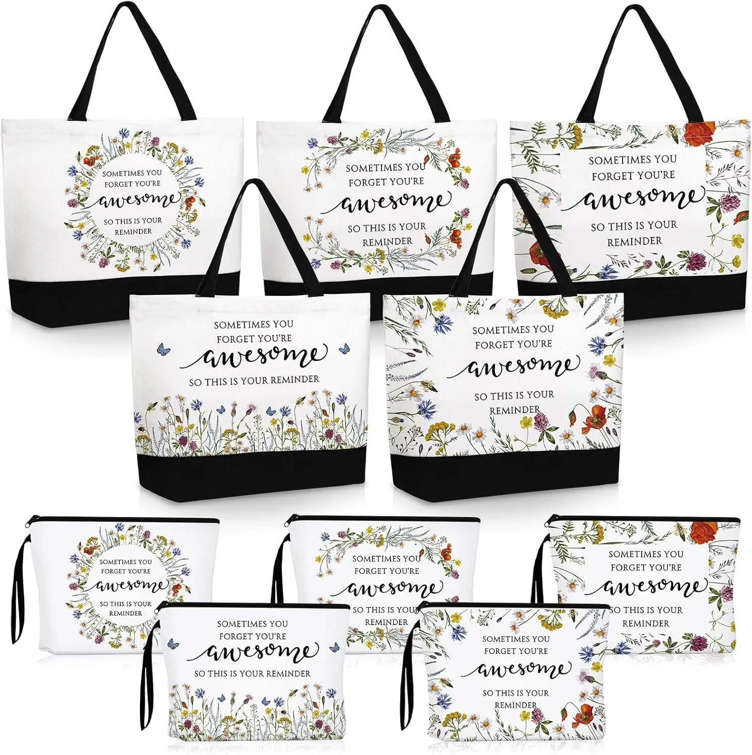 Paterr 10 Pcs Inspirational Gift Set for Women 5 Styles Canvas Tote Bags and Cosmetic Makeup Bags with Motivational Scripture Quote Thank You Gifts for Employee Coworker CNA Nurse Graduation Favors