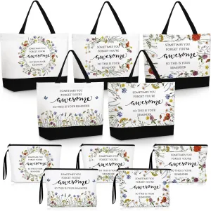Paterr 10 Pcs Inspirational Gift Set for Women 5 Styles Canvas Tote Bags and Cosmetic Makeup Bags with Motivational Scripture Quote Thank You Gifts for Employee Coworker CNA Nurse Graduation Favors