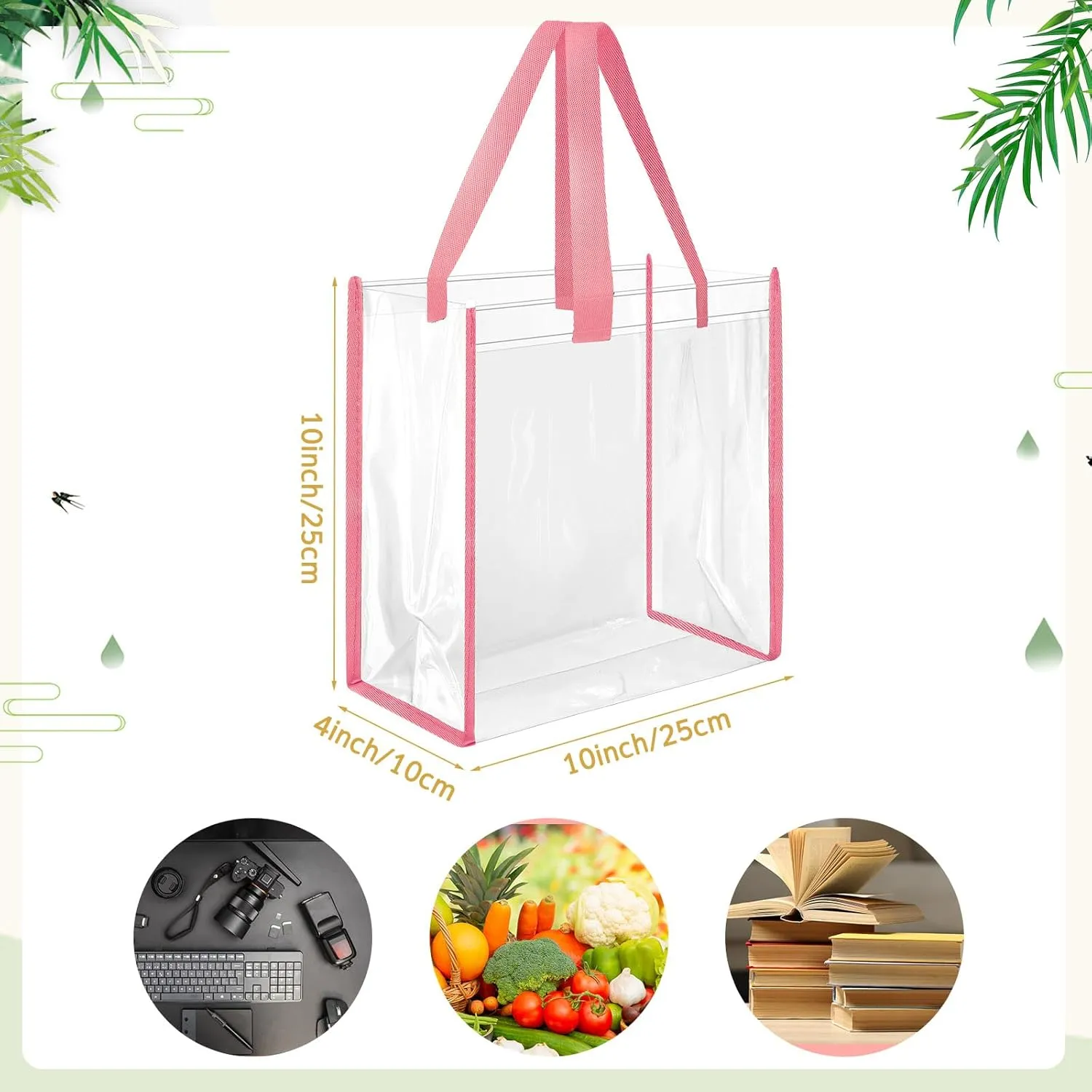 Paterr 20 Pack Plastic Clear Tote Bags 10 x 10 x 4 Inch Stadium Approved Gift Bag with Handles for Women Sports Work Travel