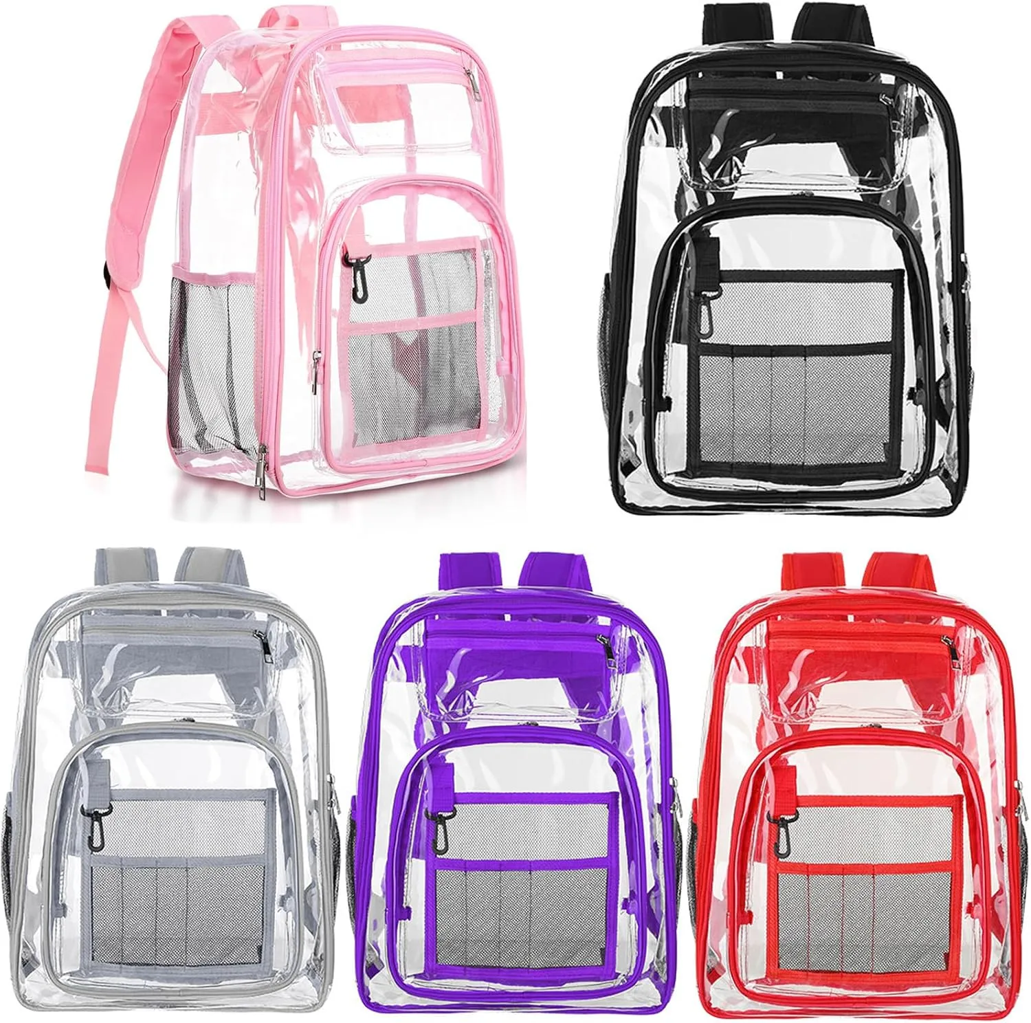 PerKoop 5 Pack Clear Backpack Bulk for Students Heavy Duty PVC Transparent School Bag See Through Bag for Women Men Kids (Multicolor)