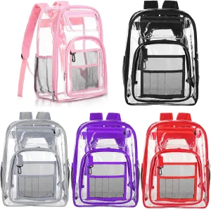 PerKoop 5 Pack Clear Backpack Bulk for Students Heavy Duty PVC Transparent School Bag See Through Bag for Women Men Kids (Multicolor)