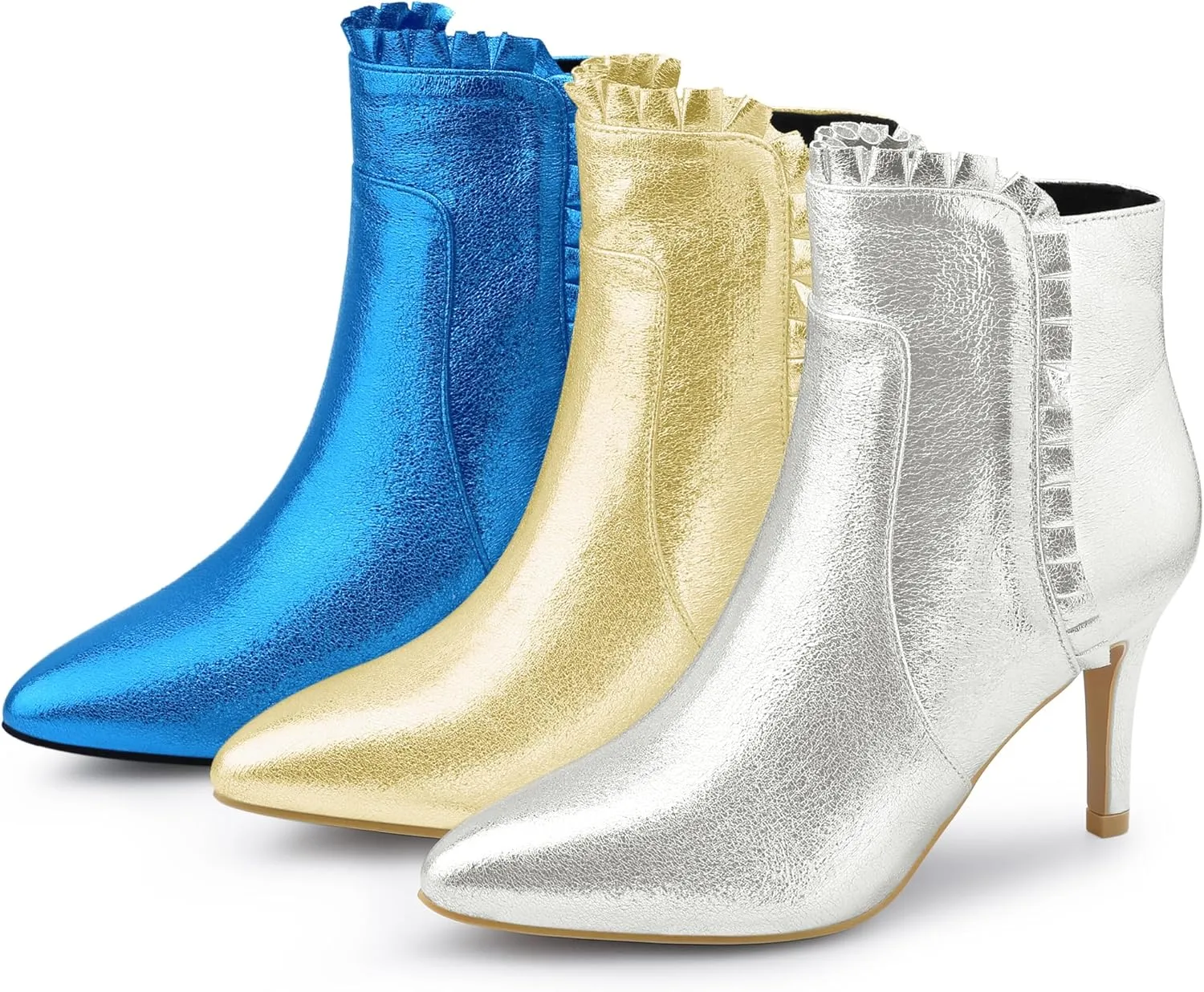 Perphy Ruffled Ankle Boot Stiletto Heel Metallic Booties for Women