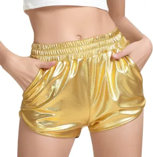 PESION Women's Metallic Shiny Shorts Sparkly Rave Hot Short Pants