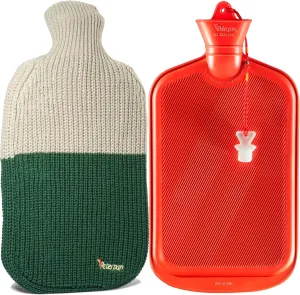 Peterpan Knit Rubber Hot Water Bottle with Wool Blend Cover, Size: XXX-Large, Hot Water Bottles for Pain Relief, BPA & PVC Free, 100 Fl Oz Capacity, Original, Wool Blend Hot Water Bottle, Gray & Green