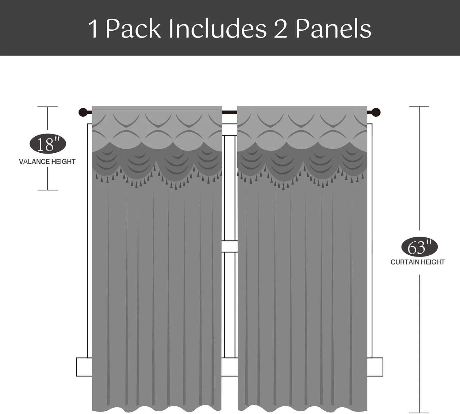 Petrichor Elegance Curtains with Gold Silver Threads 2 Panels Set - Luxury Window Treatment Attached Valance, Sheer Backing, and 2 Tie Backs for Bedroom and Living Room, 54x63 inches, Navy