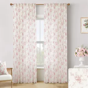 Pink Floral Curtains for Girls Bedroom 2 Panels,Cute Vintage Sheer Light Blush Flower Patterned Printed Cottage Core Boho Shabby Chic Curtains for Living Room 84 Inches Long