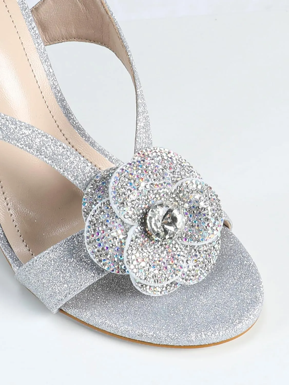 Pink High Heel Sandals for Women, Women's Satin Rhinestone Flower Heels with Ankle Strap, Elegant Dressy Shoes for Weddings, Parties & Evening Events (US 6-10.5)
