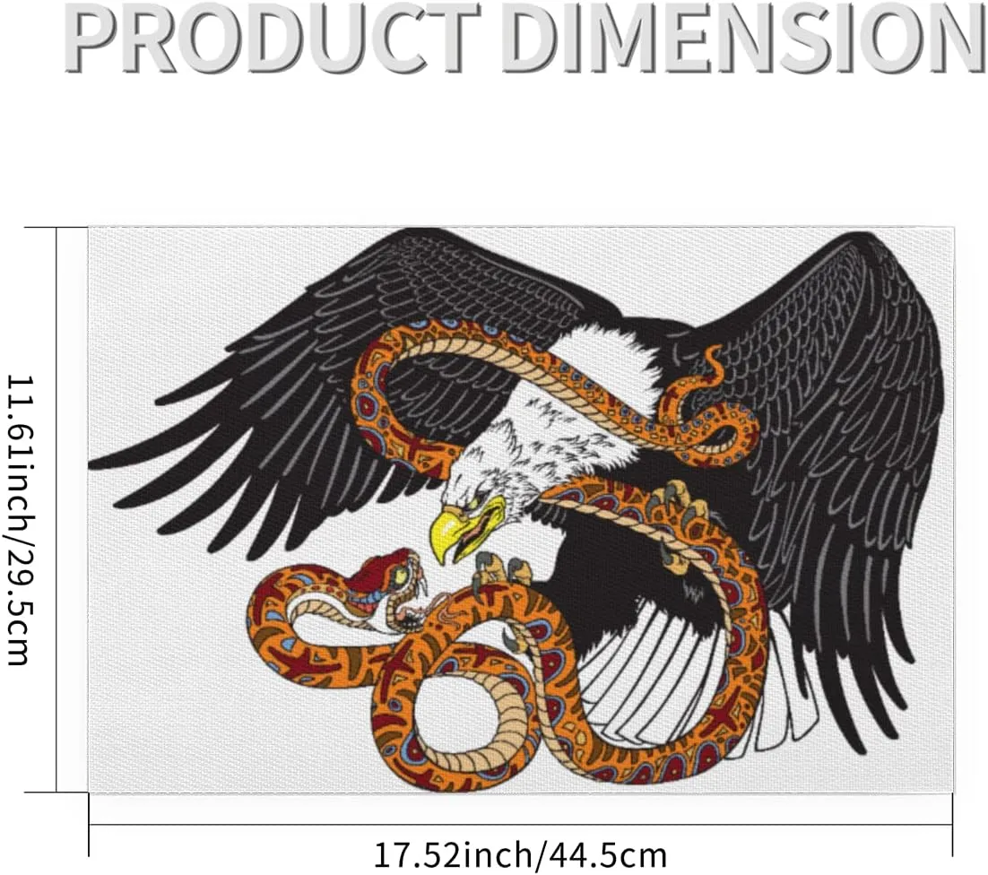 Placemats Mighty Eagle Pattern Set of 4 12x18 Inch Stain Resistant Heat-Resistant Washable Durable PVC Table Mat for Home Decor Kitchen Table Animal Eagle Woven Vinyl Fall Placemats