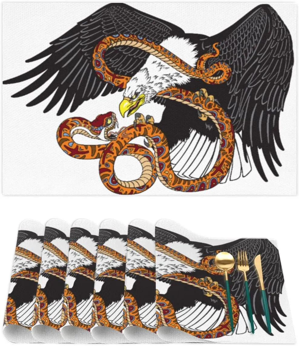 Placemats Mighty Eagle Pattern Set of 4 12x18 Inch Stain Resistant Heat-Resistant Washable Durable PVC Table Mat for Home Decor Kitchen Table Animal Eagle Woven Vinyl Fall Placemats