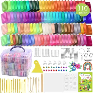 Polymer Clay 110 Colors Non-Sticky Oven Bake Clay 215 Pcs Non-Toxic Modeling Baking Clay for Kids with Sculpting Tools Kit for Adults Beginners Art Craft