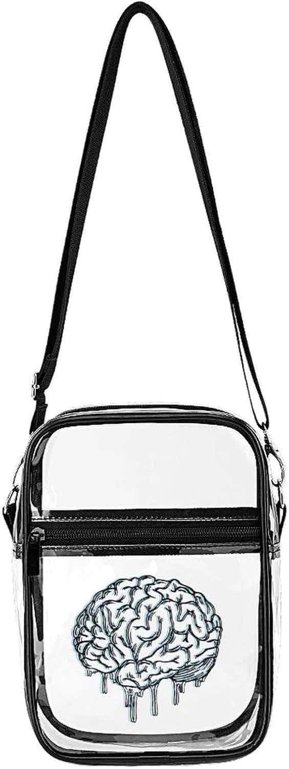 Pop Art Brain Clear Crossbody Bag with Adjustable Shoulder Strap PVC Clear Purse Bags Stadium Approved for Concerts Sports Festivals