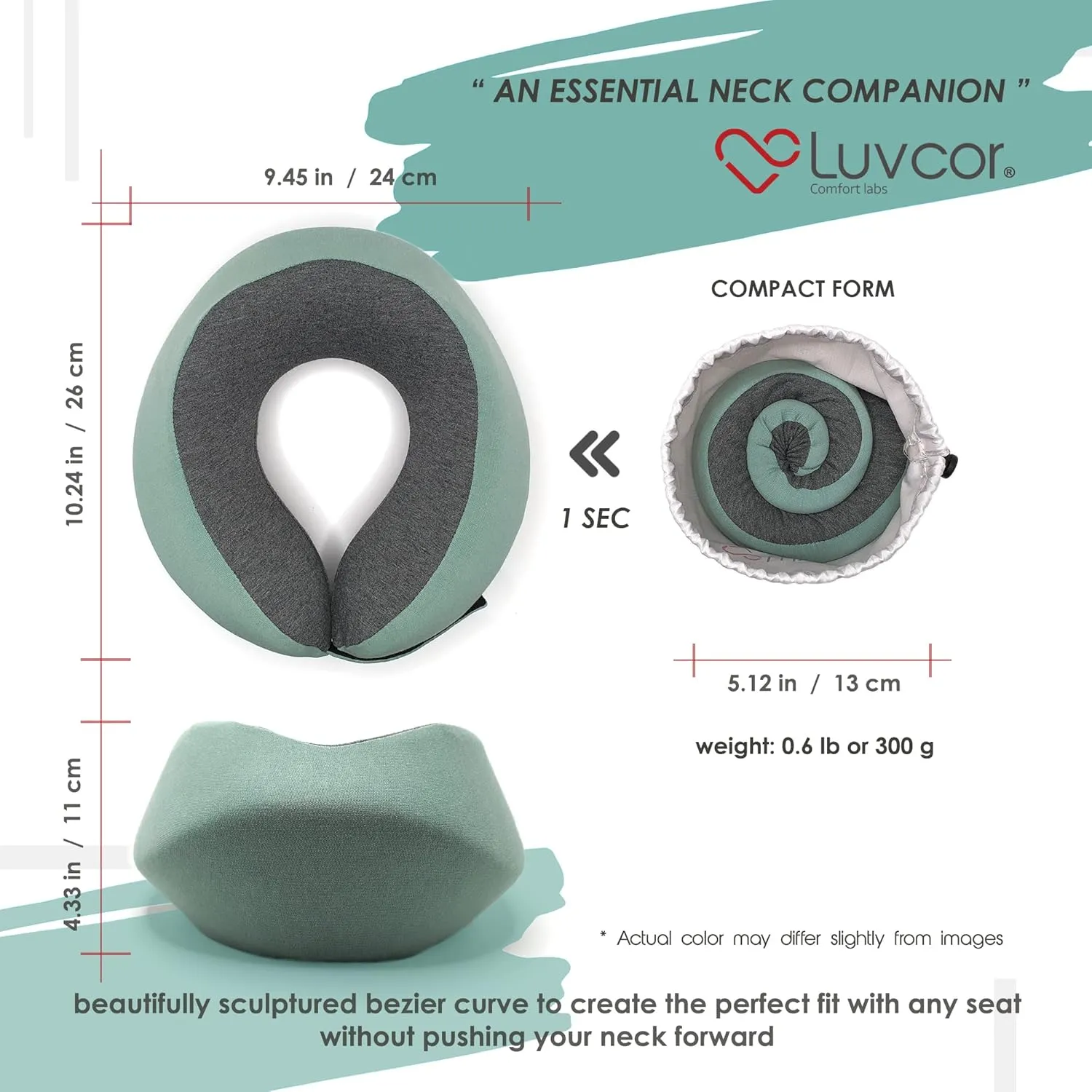 Premium Quality Memory Foam Travel Neck Pillow Bundle - Best Ergonomic Pillow for Airplane Travel, car Ride, Sleeping. Comes with Eye mask, earplugs and Storage Bag. (Imperial Green)