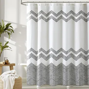 Printed Shower Curtain Set: Hand-Drawn Chevron Modern Geometric Shower Curtain, Zigzag Pattern Waterproof Fabric, Bohemian Bathtub Bathroom Decorations Home Décor with Hooks, 72" x 72"