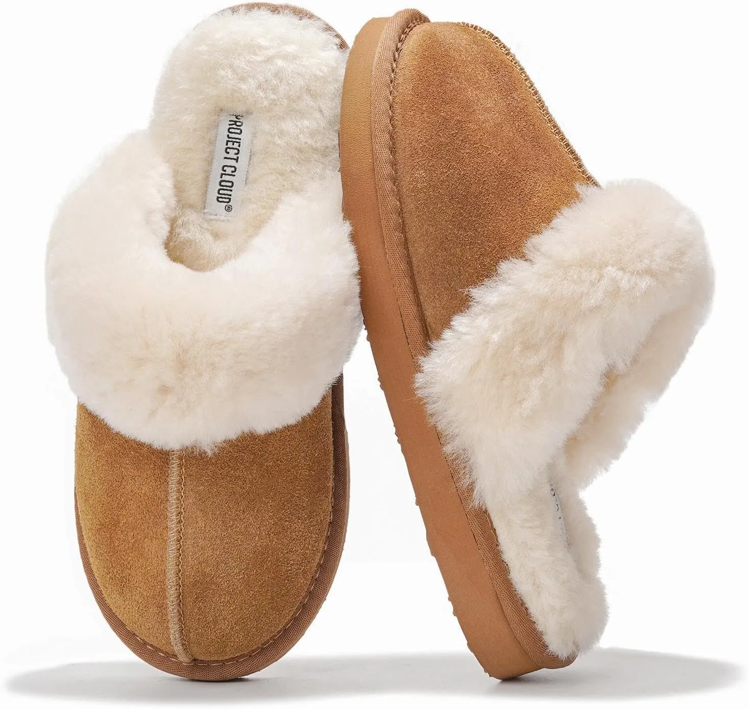 Project Cloud Shearling Slippers for Women Footwear - Genuine Suede Clogs Non-Slip Indoor/Outdoor Scuff Womens Slippers with Memory Foam Insole (Henka)