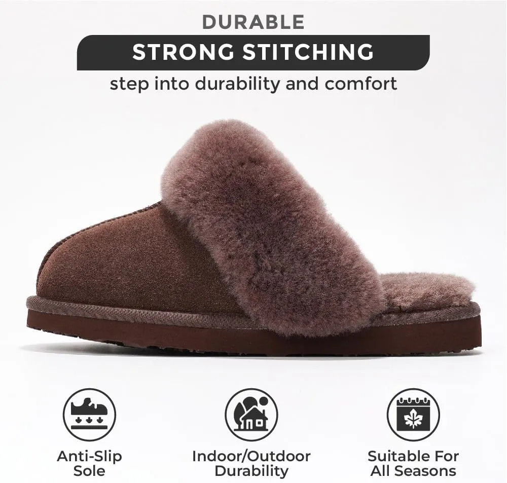 Project Cloud Shearling Slippers for Women Footwear - Genuine Suede Clogs Non-Slip Indoor/Outdoor Scuff Womens Slippers with Memory Foam Insole (Henka)