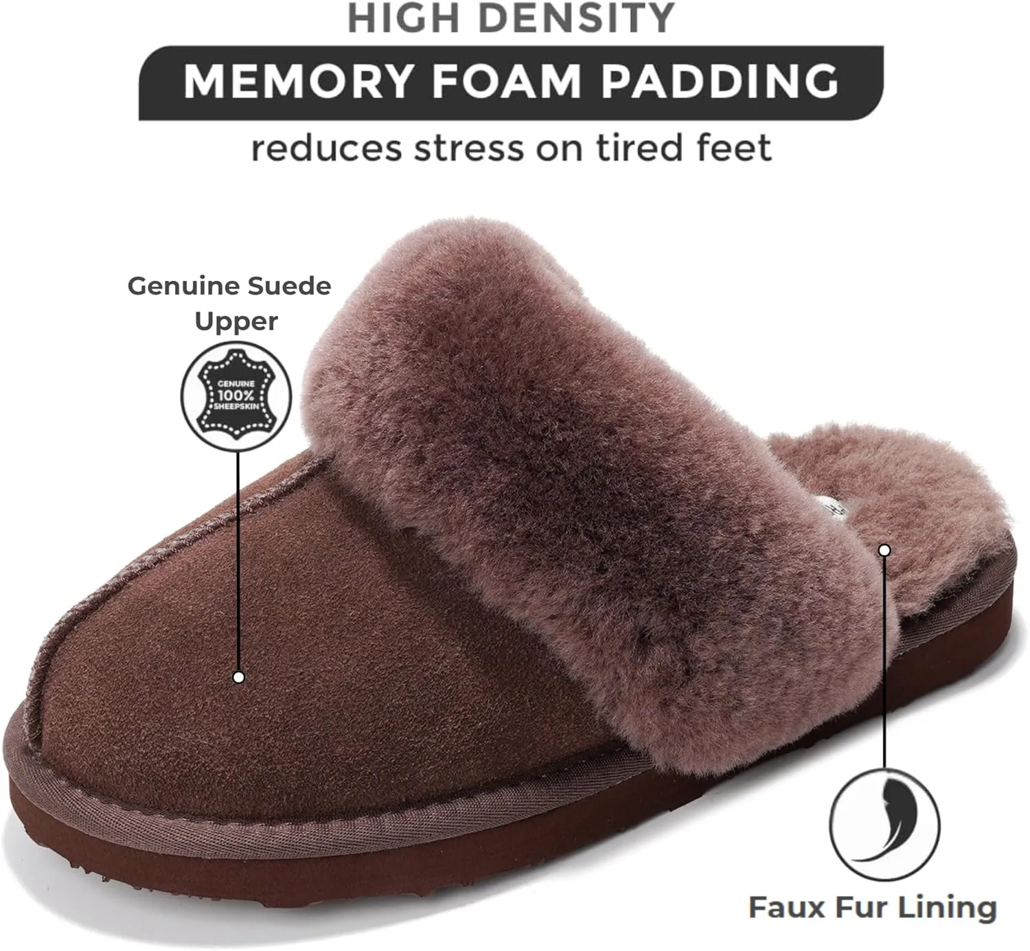 Project Cloud Shearling Slippers for Women Footwear - Genuine Suede Clogs Non-Slip Indoor/Outdoor Scuff Womens Slippers with Memory Foam Insole (Henka)