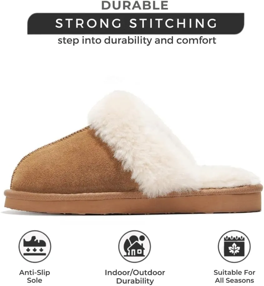 Project Cloud Shearling Slippers for Women Footwear - Genuine Suede Clogs Non-Slip Indoor/Outdoor Scuff Womens Slippers with Memory Foam Insole (Henka)