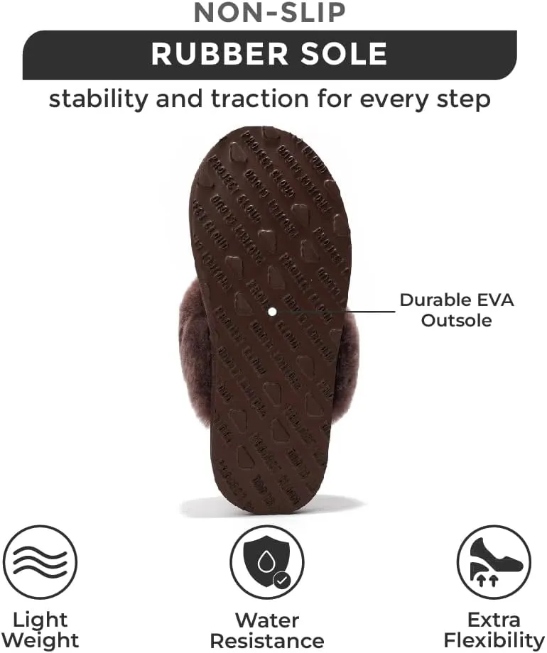 Project Cloud Shearling Slippers for Women Footwear - Genuine Suede Clogs Non-Slip Indoor/Outdoor Scuff Womens Slippers with Memory Foam Insole (Henka)