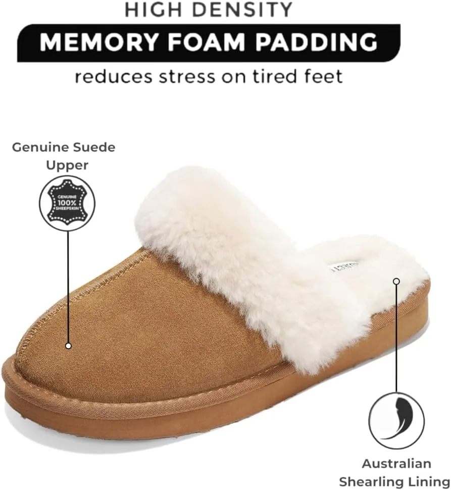 Project Cloud Shearling Slippers for Women Footwear - Genuine Suede Clogs Non-Slip Indoor/Outdoor Scuff Womens Slippers with Memory Foam Insole (Henka)