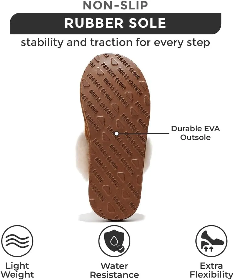 Project Cloud Shearling Slippers for Women Footwear - Genuine Suede Clogs Non-Slip Indoor/Outdoor Scuff Womens Slippers with Memory Foam Insole (Henka)