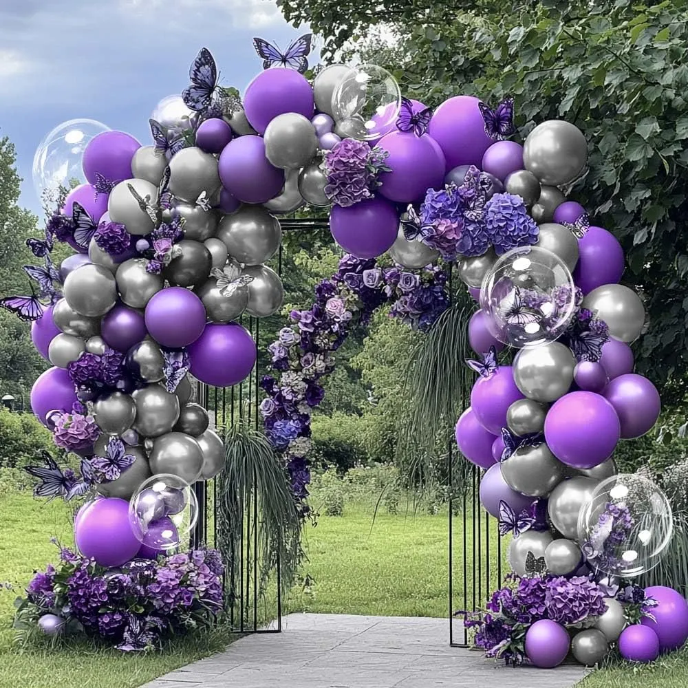 Purple Silver Balloon Garland Arch Kit - Pearl Royal Purple Balloons for Baby Shower Happy Birthday Graduation Anniversary Prom Wedding Bridal Shower Party Decor