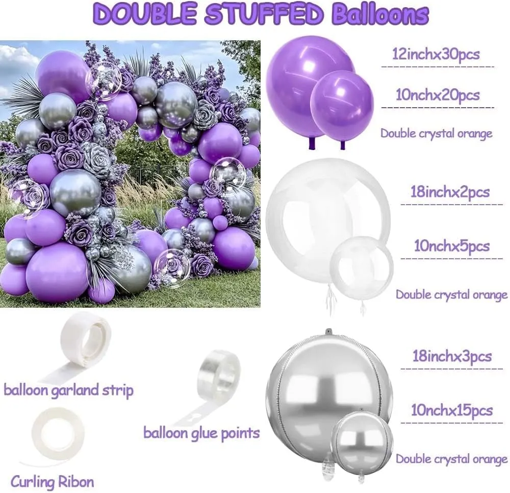 Purple Silver Balloon Garland Arch Kit - Pearl Royal Purple Balloons for Baby Shower Happy Birthday Graduation Anniversary Prom Wedding Bridal Shower Party Decor