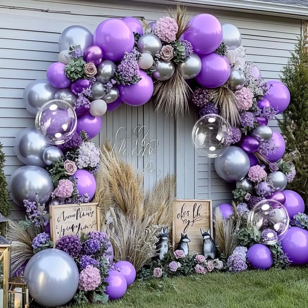Purple Silver Balloon Garland Arch Kit - Pearl Royal Purple Balloons for Baby Shower Happy Birthday Graduation Anniversary Prom Wedding Bridal Shower Party Decor