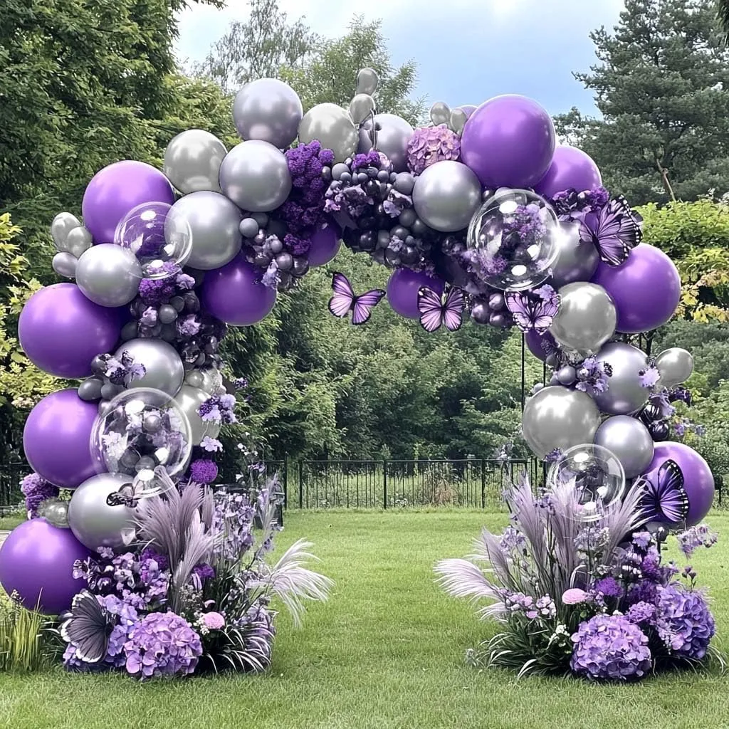 Purple Silver Balloon Garland Arch Kit - Pearl Royal Purple Balloons for Baby Shower Happy Birthday Graduation Anniversary Prom Wedding Bridal Shower Party Decor