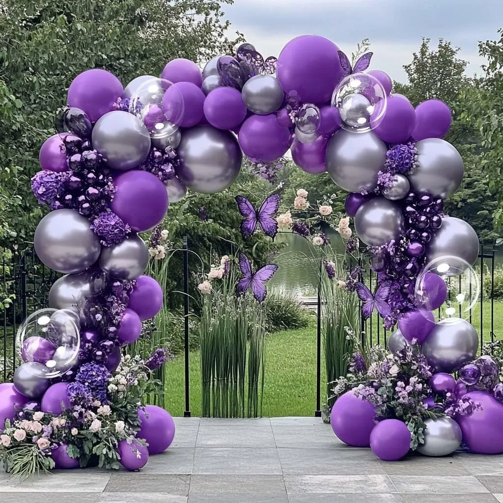 Purple Silver Balloon Garland Arch Kit - Pearl Royal Purple Balloons for Baby Shower Happy Birthday Graduation Anniversary Prom Wedding Bridal Shower Party Decor