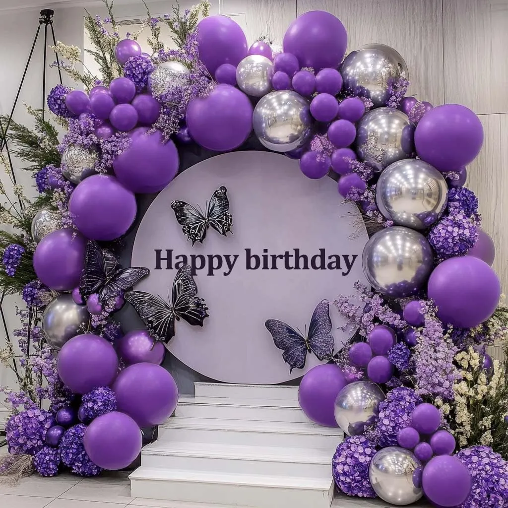 Purple Silver Balloon Garland Arch Kit - Pearl Royal Purple Balloons for Baby Shower Happy Birthday Graduation Anniversary Prom Wedding Bridal Shower Party Decor