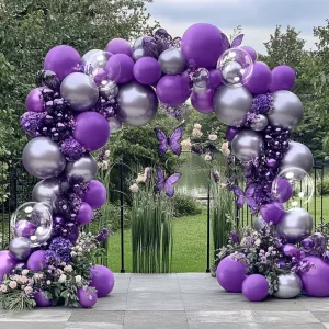 Purple Silver Balloon Garland Arch Kit - Pearl Royal Purple Balloons for Baby Shower Happy Birthday Graduation Anniversary Prom Wedding Bridal Shower Party Decor