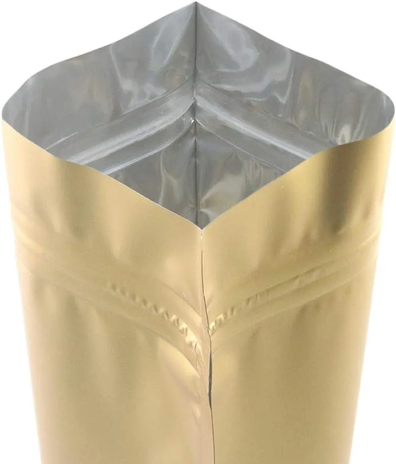 QQ Studio 100 Matte Metallic Color with Frosted Window Display Stand-Up Resealable QuickQlick Bags (7.1" x 10.2", Matte Gold)