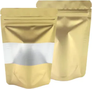 QQ Studio 100 Matte Metallic Color with Frosted Window Display Stand-Up Resealable QuickQlick Bags (7.1" x 10.2", Matte Gold)