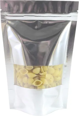QQ Studio 100 Shiny Colored Aluminum Mylar Foil Clear Window Reclosable QuickQlick™ Stand-Up Bags (4.25" x 6.25", Silver)