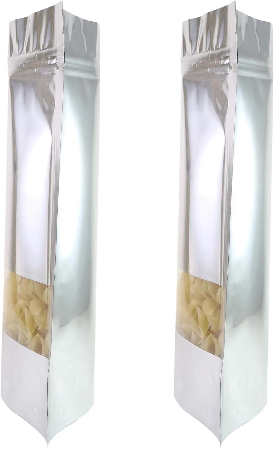 QQ Studio 100 Shiny Colored Aluminum Mylar Foil Clear Window Reclosable QuickQlick™ Stand-Up Bags (4.25" x 6.25", Silver)