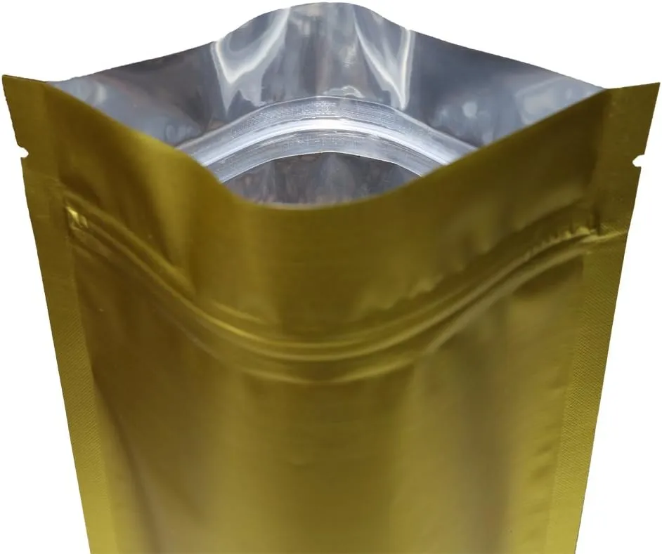 QQ Studio 100PCS Matte Double-Sided Colored Stand-Up Resealable QuickQlick™ Bags (14x20cm (5.5x7.9"), Gold)