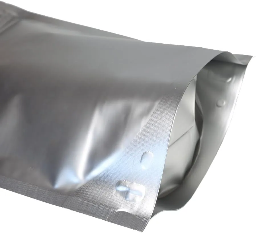QQ Studio 100PCS Matte Double-Sided Colored Stand-Up Resealable QuickQlick™ Bags (16x22cm (6.3x8.6"), Silver)