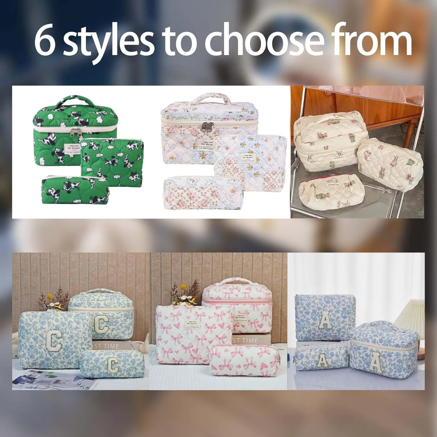 Quilted Makeup Bag Set - 3 PCS Cute Bear Cotton Makeup Bag,For Girls Women Travel Organizer Bathroom Toiletry Pouch Large Capacity Storage Bag（Brown）