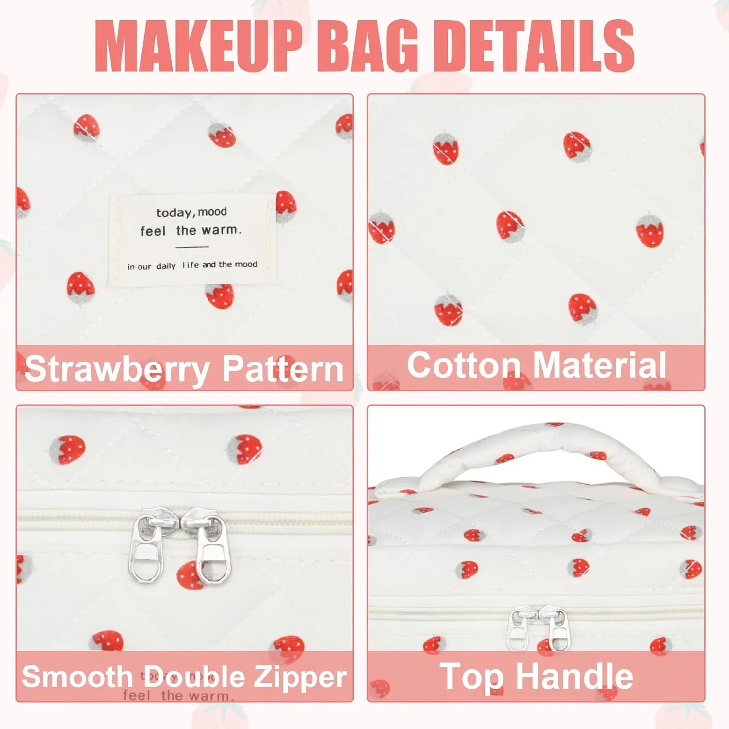 Quilted Makeup Bag Set, 3Pcs Large Checkered Corduroy Cosmetic Bags, Cute Coquette Makeup Bag Toiletry Zipper Pouch Bag for Women and Girls Checkered