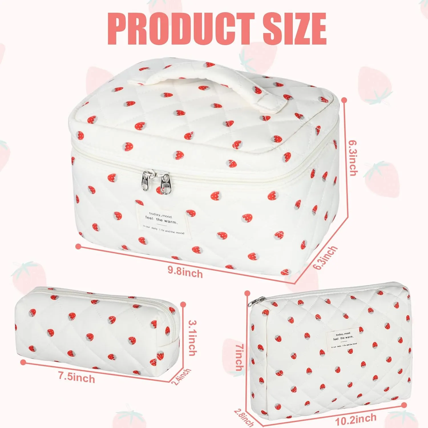Quilted Makeup Bag Set, 3Pcs Large Checkered Corduroy Cosmetic Bags, Cute Coquette Makeup Bag Toiletry Zipper Pouch Bag for Women and Girls Checkered