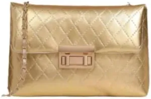 Quilted Metallic Crossbody Handbag with Chain Strap, Gold