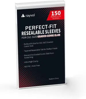 Rayvol Resealable Bags for Graded Comics CGC & CBCS - 9'' x 14'' (150 Count)