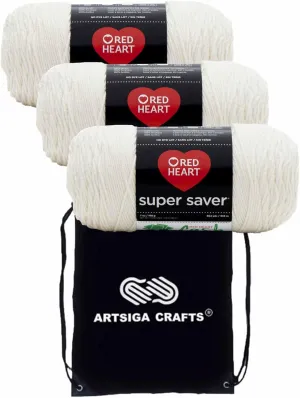 Red Heart Super Saver Aran E300-313 (3-Skeins - Same Dye Lot) Worsted Medium #4 Acrylic Yarn for Crocheting and Knitting with Project Bag